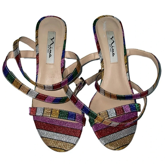 Nina New York Rainbow Ankle Wrap Heels Size 8 - Picture 2 of 8
